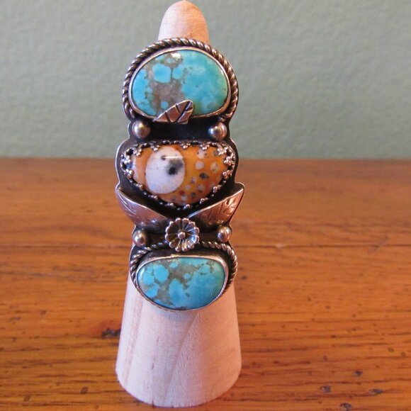 Etsy Artisan After Dark Designs Fawn Jasper Turquoise Sterling Silver Ring 6.5 - Picture 11 of 15